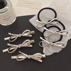 Silver Bows Side Broken Hair Clip Headdress Hairpin Womens Western Style Duckbill Clip Hairpin Height Ponytail Hair String K-style