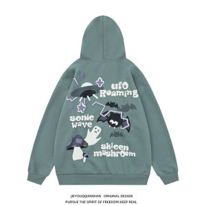 เสื้อสเวตเตอร์มีฮู้ดสไตล์วินเทจทรงค้างคาวมีฮู้ดสำหรับทั้งผู้ชายและผู้หญิงเสื้อตัวนอกแขนยาวโอเวอร์ไซส์แนวไฮสตรีทแบรนด์ยอดนิยมระดับประเทศ