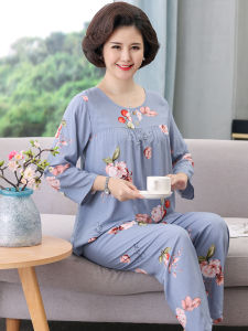 Spring Autumn Large Size Cotton Silk Sleepwear Women Summer Thin Long Sleeve Artificial Cotton Two-Piece Set Home Clothes