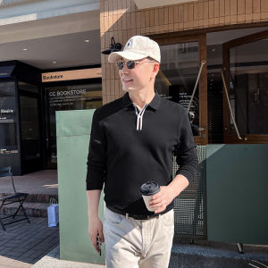 New Pure Cotton Dad Spring Business Casual Polo Shirt Middle-Aged Mens Long Sleeve T-Shirt Fashionable Urban Style Cotton 100%