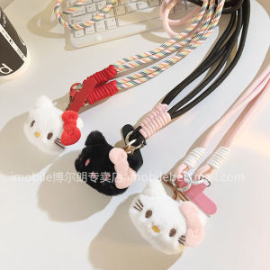 Sweet Cool Ins Black Cute Stuffed Hello Kitty Hanging Ornaments Phone Case Pendant Student Sister Cell Phone Lanyard Long Mobile Phone Strap Travel Suitable with Clip Pendant Crossbody Phone Strap Rope