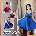 New arrival Dress satin Renda pita/Baju tidur Bunda/Daster satin Renda bunga/Midi dress babydoll satin fit M-L-XL-XXL. 