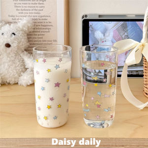 Colorful Star High Borosilicate Glass Cup Summer Fruit Juice Cold Drink Breakfast Gift Cup Cylinder Shape 400-500ml Capacity