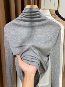 เสื้อชั้นในถักบางสีเทา คอตั้ง ทรงสลิมฟิต สำหรับผู้หญิง ฤดูใบไม้ร่วง/ฤดูหนาว 2025 ใหม่ ความรู้สึกระดับไฮเอนด์ ชั้นในเสื้อคอตั้ง