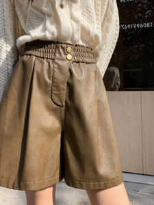 Luxury Fashion New Winter High-end Design Slim Wide Leg Short Leather Pants
