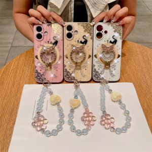 Trường hợp đối với iPhone 16 cộng với iPhone 16 Pro Max Bướm sáng tạo Giá đỡ xoay ren tinh xảo lưng điện thoại Bìa hoặc với Vòng đeo tay chống rơi và chống sốc bảo vệ Bìa