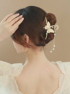 Good luck befalls! Korean style fairy sparkle diamond flower butterfly tassel hairpin metal elegant grip hairpin grab clip plate hair ornament