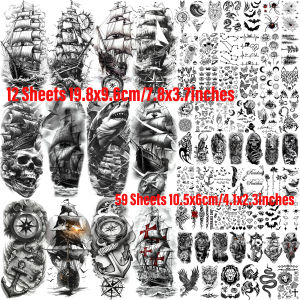 71 Sheets Sailing Boat Pirate Ship Temporary Tattoos For Women Men Half Arm Forearm Tatoos Realistic Fake Anchor Tattoo Sticker