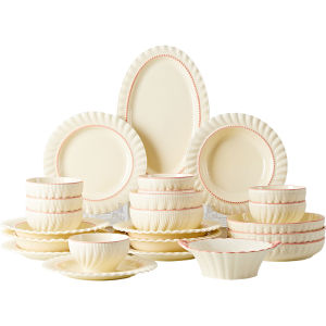 High Aesthetics Underglaze Color Cream Style Ceramic Bowl Set