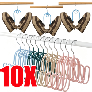 10Pcs Windproof Stainless Steel Shoe Drying Hooks / 360° Rotatable Double Hanging Shoe & Slipper Hangers / Anti-Fall Clothesline Storage Organizer Hooks / Durable Metal Drying Rack Hooks for Air Drying Footwear on Balcony and Laundry Line