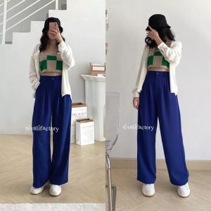 Draka fashion Celana Kulot Model Celana Kulot Highwaist Loose/Lose Pants Kancing 1 Kerja Elastis Dewasa Dan Remaja Panjang Bahan Scuba Terbaru Kekinian Tebal Sehari - hari 2022 Viral Tiktok Terbaru - Celana Kerja Kulot Highwaist Loose Pants Kancing 1