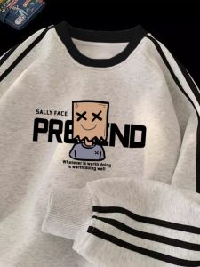 เสื้อฮู้ดคอกลมทรงหลวมสำหรับผู้ชาย สไตล์อเมริกัน แฟชั่นลำลอง ฤดูใบไม้ผลิและฤดูใบไม้ร่วง เสื้อคลุมกันหนาวแบบสวมหัว ปกติ