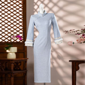 Áo Dài Qipao Phong Cách Trung Quốc Đầy Đủ Mềm Mại cho Mùa Đông