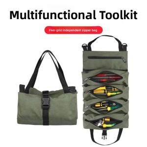 Heavy-Duty Roll-Up Tool Bag - Oxford Fabric Multi-Tool Organizer All-in-One Garage Storage for Mechanics/Electricians/Carpenters