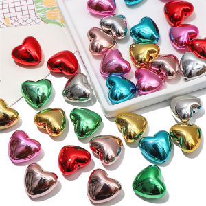 4Pcs 20mm Metallic Colorful Acrylic Heart Beads Charm for Necklace Earring Bracelet DIY Jewelry Making Accessories