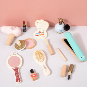 Bafada Kids Wooden Dresser Simulation Makeup Toy Cosmetics Set Gift Play House Beauty Fashion Nordic Princess Early Education For 3-6 Years Old Girl