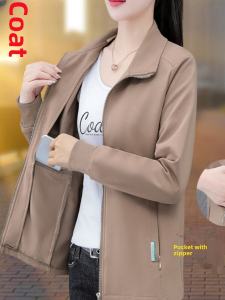 Fashionable Casual Ladies Open Cardigan Spring Autumn Middle-Aged Mom Style Stand Collar Long Sleeve Zipper Hand-Made Ripped