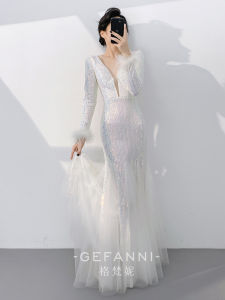 Elegant Long Sleeve Mermaid Style Evening Dress for Slim