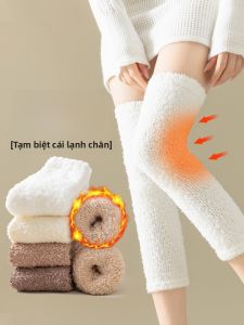 JINGCHI | Tất ống dài bằng vải nhung coral dày dặn cho nữ bảo vệ đầu gối giữ ấm mùa đông tất ống dài qua đầu gối chống lạnh
