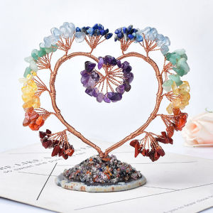 Rock Crystal Love Tree Broken Stone Tree Ornaments Agate Slice Colorful Crystal Tree Family Desktop Decoration Holiday Birthday Gift.