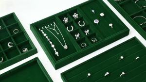 WoodTen Green Premium Jewelry Display Tray Velvet for Ring Earring Necklace Jewelry Display Storage Tray Store Counter Organizer