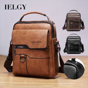 IELGY กระเป๋าพาดไหล่ย้อนยุคสะพายข้างของผู้ชายแนวตั้งแบบพกพากระเป๋าหนังลำลองของผู้ชายธุรกิจ