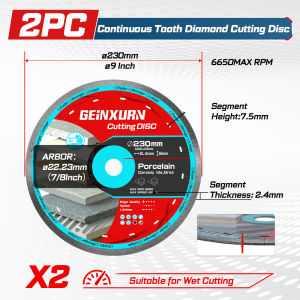 Geinxurn 2/3 PCS Continuous Rim Cutting Disc(7/9“) Wet Cutting Wheel for Tile Ceramic Porcelain Marble