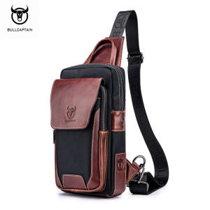 Bullcaptain người đàn ông của Top-Grain da bò da thật thường ngày Phong Cách Túi đeo đa chức năng Crossbody với dây đeo điều chỉnh được cho thời trang Giải trí & sử dụng thường nhật