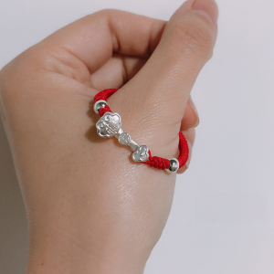 Mini Silver Charms Bracelet 999 Pure Silver with Red Cord Perfect for Couples Custom-made National Style Jewelry