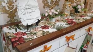 Taplak Meja Sofa Tamu Makan Bunga Cantik Minimalis Makan Aesthetic Persegi Panjang | Penutup Meja Bahan Kain Kanvas Tebal Table Runner Terbaru Ukuran 35 x 120 35 x 150 40 x 150 33 x 210 35 x 240