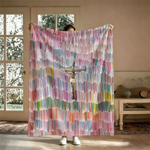 BILIBILI | Pastel Christian Cross Flannel Blanket Perfect for Sofa Office Bed Travel Sleep Read Relax Camping Four Season Use