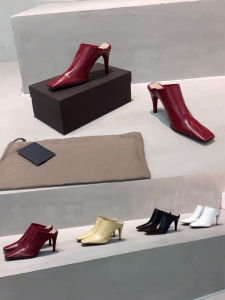 Women's Summer Outdoor Slip-On Anti-Slip Soft Bottom Retro Genuine Leather Square Head High Heel Thin Heel Lazy Mule Sandals