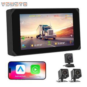 VSYSTO 5 Inch Touchscreen Wireless Apple Carplay & Android Auto Car Track Camera CT5 with 1080P separately 3 channel cameras support WiFi GPS Tracking