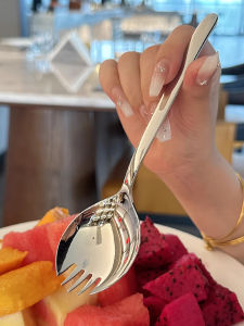 1pcs/2pcs Stainless Steel Salad Forks 304 Stainless Steel SporkFork Reusable Fruit Appetizer Dessert Forks for Household Use