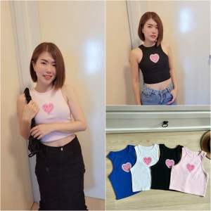 🍦chocmint sundae🍦mini heart tank top เสื้อกล้ามครอป ลายหัวใจ