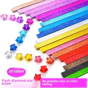 Shiny Star Paper Strip Foldable Paper Craft Lucky Star Bright Powder Star Paper Childrens Handmade Pentagram Material Creative Home Decor