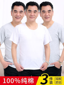 เสื้อยืดคอกลมแขนสั้นผ้าฝ้ายบางสำหรับผู้ชาย ฤดูร้อน วัยกลางคนและผู้สูงอายุ ทรงหลวม ลำลอง ใส่สบาย ระบายอากาศได้ดี