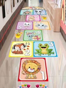 Jumping House Floor Vision Cartoon Animal Waterproof Self-Adhesive Game Kindergarten Kids Outdoor Outdoor Jumping Lattice Number