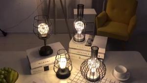 1PC Indoor Iron Wire Cage Design Night LightBattery-Powered LED Lamp Decorative Table Lighting for Bedroom Living Room