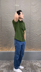 RICARDO kemeja pria polos hijau lengan pendek 32551