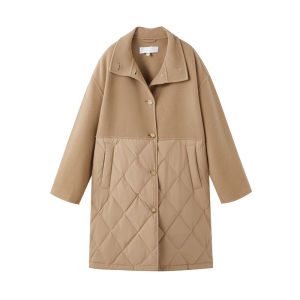 URLAZH | Elegant Wool Insert Long Down Jacket For Women