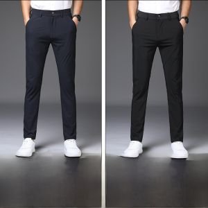 ROMON | กางเกงลำลองชายฤดูร้อน Ice Silk บางแห้งเร็ว ยืดหยุ่นสูง กางเกงขายาวทรงตรง ทรงเข้ารูป สำหรับธุรกิจและลำลอง