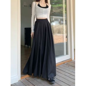 French Style High Waist Midi Skirt Black Suit Casual Long Skirt Womens Autumn 2025 New Floor Length Loose Slimming Skirt