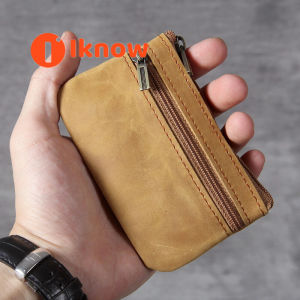 I know First layer Cowhide Mini Small Change Card Holder New Retro Handmade Leather Drivers license Pouch Coin Zipper Bag slim Pouches Wallet
