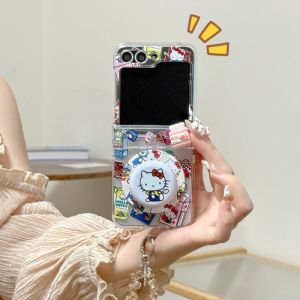 เคสโทรศัพท์มือถือ Kitty Cat ดูดซับแม่เหล็ก MagSafe ป้องกันการตกหล่น หน้าจอพับ ลายการ์ตูนน่ารัก สำหรับ Samsung ZFlip7 ZFlip6 ZFlip5