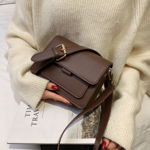 กระเป๋าสะพายข้างผู้หญิงแบบอเนกประสงค์แฟชั่นสุดเก๋ไก๋ ทรงเรขาคณิต หนัง PU สีดำ กระเป๋าใส่โทรศัพท์มือถือ กระเป๋าสะพายข้างสไตล์เกาหลี