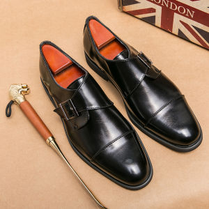 NUDANLAI | Buckle Leather Business Dress Shoes for Men Black