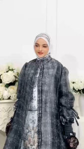 Syawala Set 3in1 Setelan Gamis Syari dengan Hijab dan Outer Bahan Organza Digital Printing
