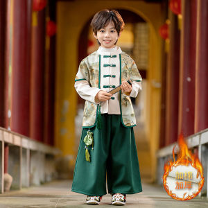 ฤดูใบไม้ร่วง ฤดูหนาว เด็ก ชุดฮั่นฝู ชุดเครื่องแต่งกายชายหญิงสไตล์จีนแบบดั้งเดิมเสื้อผ้าเนอสเซอรี่ชุดฉลองปีใหม่