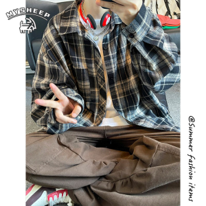 Retro Plaid Long Sleeve Shirt Mens Loose Fit Inner Wear Couples Outerwear Korean Style Casual Fashion Autumn New Arrivals